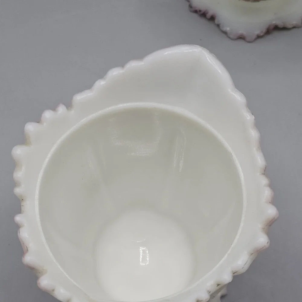 Vintage‎ EAGP Dithridge Creamer & Sugar Bowl White Milk Glass Roses Hand Painted